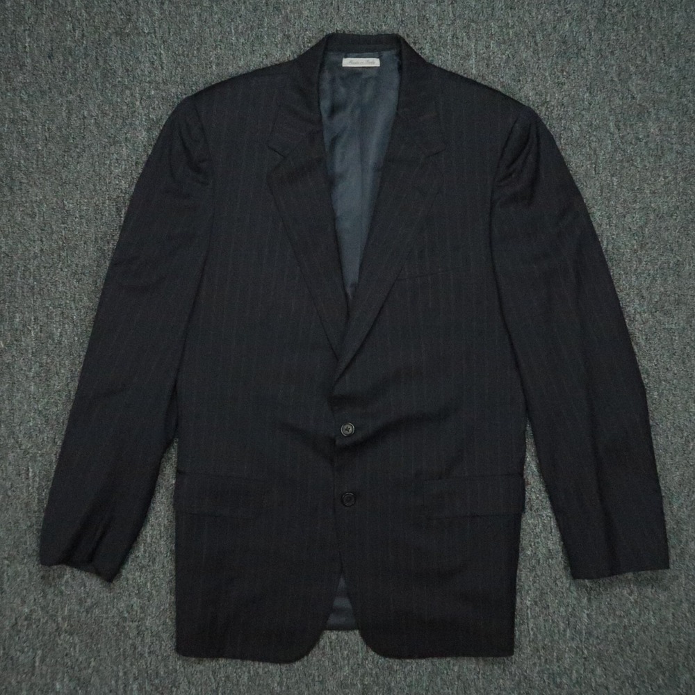 Belvest Blazer Mens 39L Blue Striped Super 100s Worsted Wool Sport Coat *